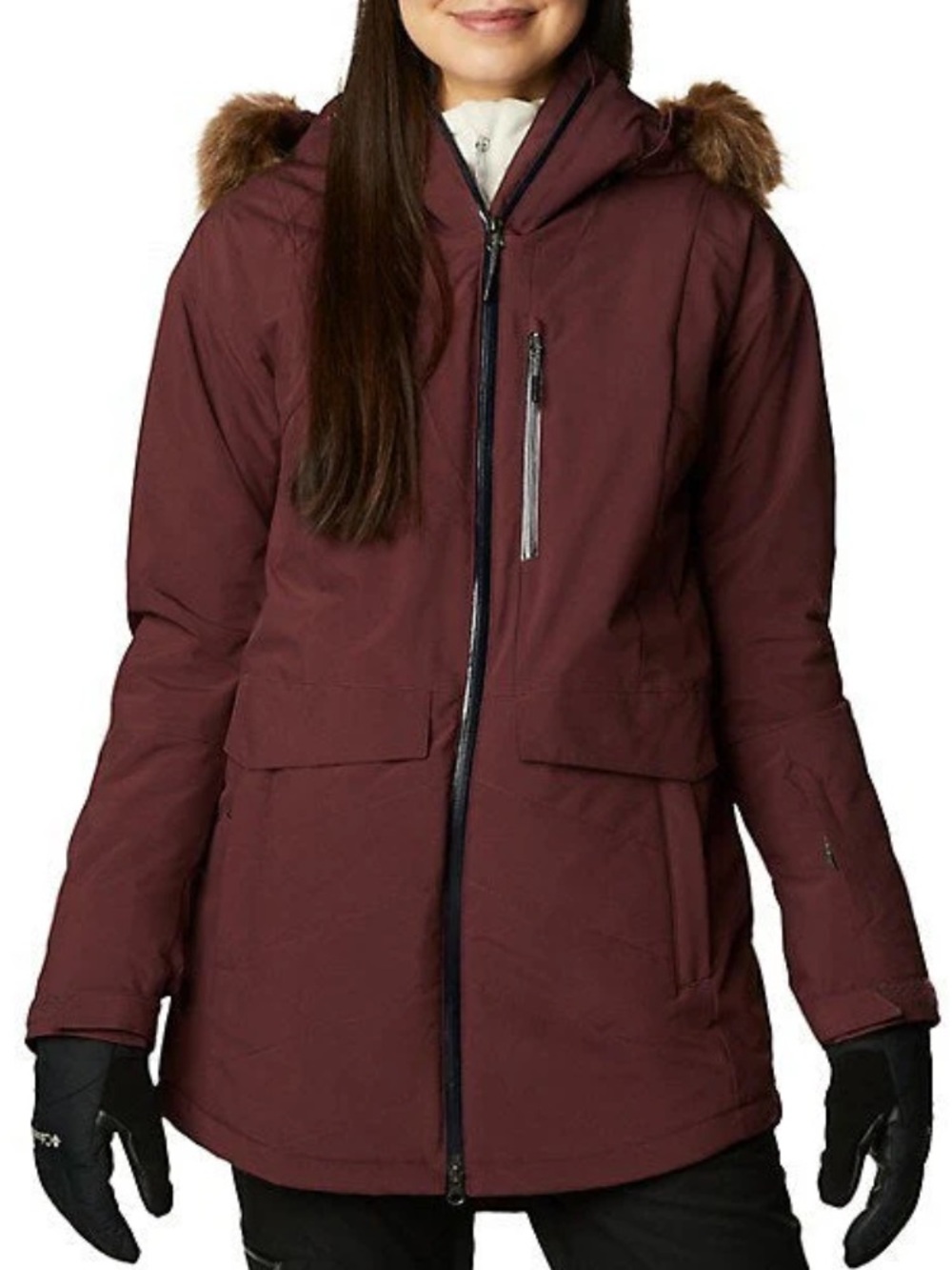 Columbia Women's Mount Bindo Ski Jacket - Burgundy with Faux-Fur removable Hood